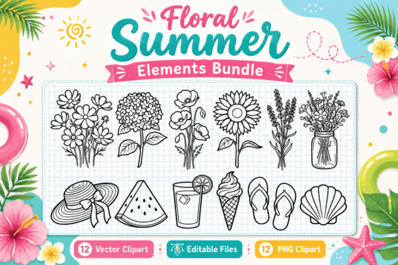 Download Floral Summer Elements Stamp Clipart PNG - Floral summer elements Collection